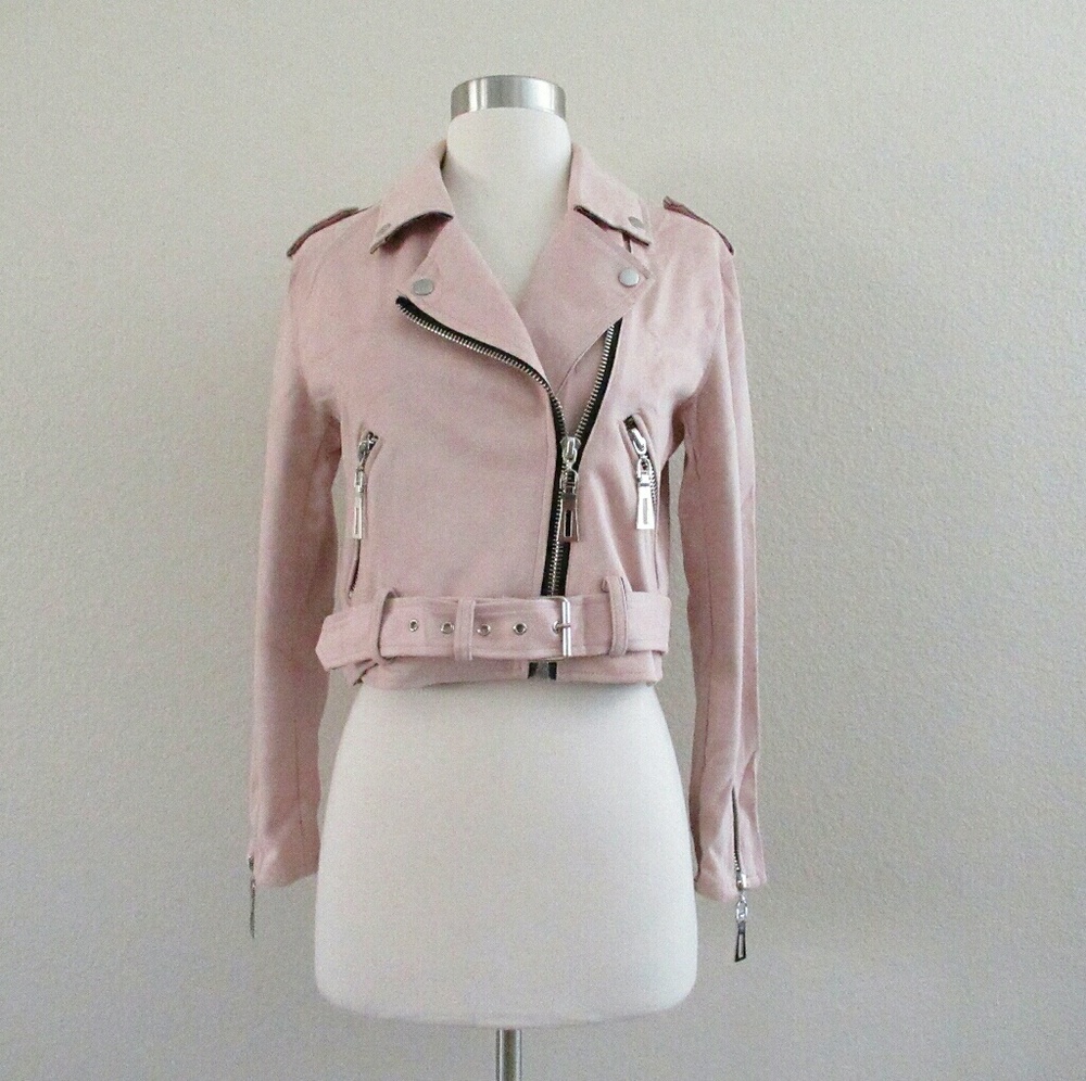 💕HP💕 Pale Pink Faux Suede Moto Jacket